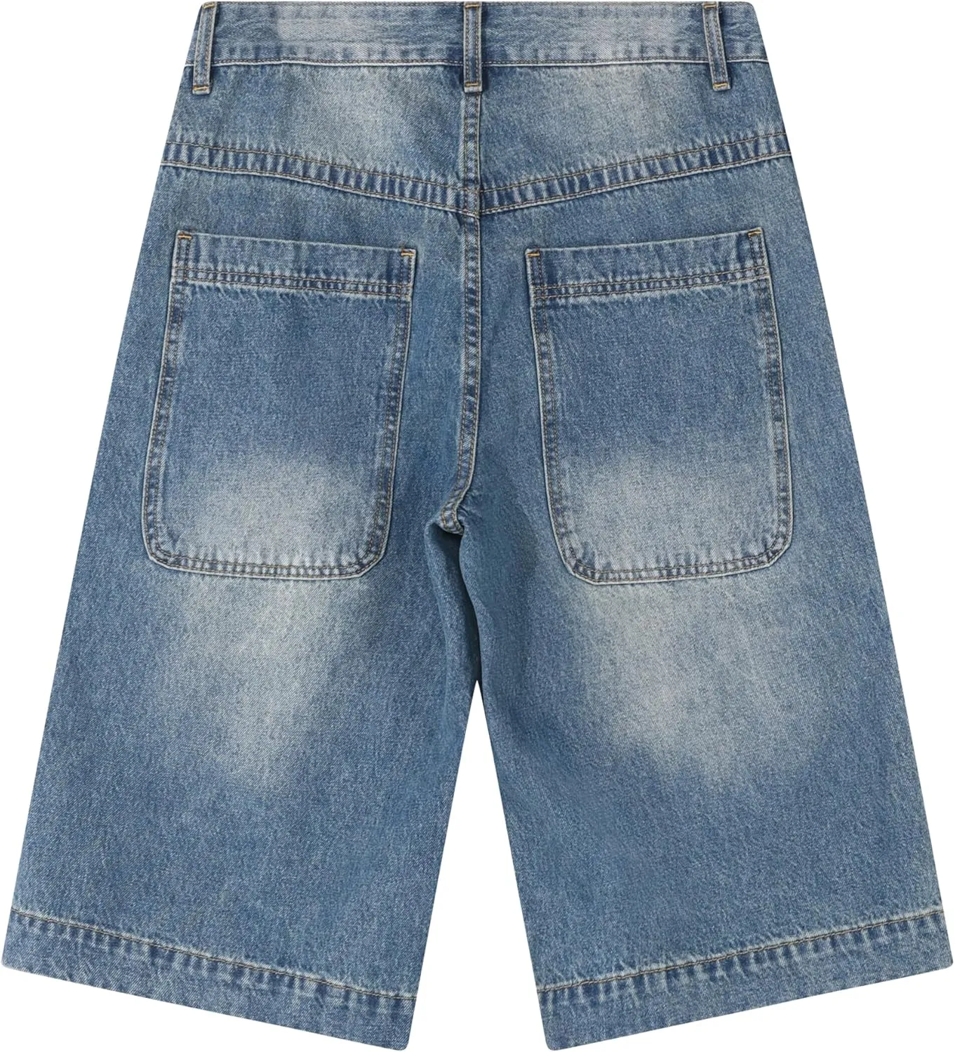 Men's Non-Stretch Relaxed Fit Wide-Leg Baggy Long Denim Shorts-14 Inseam Below Knee