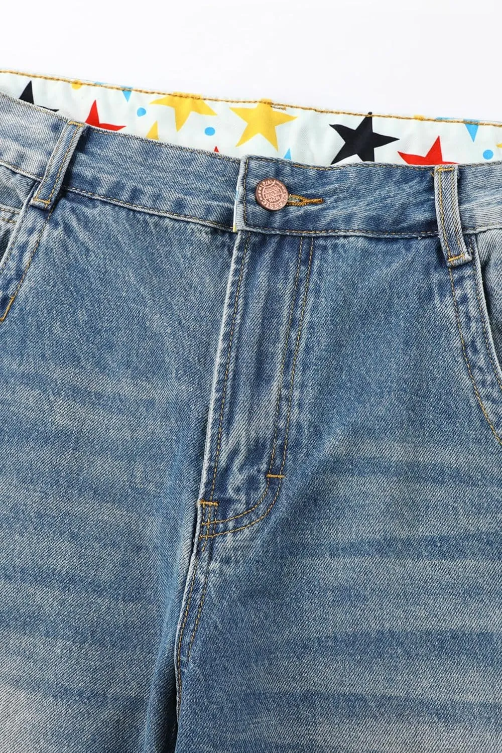 Men's Non-Stretch Relaxed Fit Wide-Leg Baggy Long Denim Shorts-14 Inseam Below Knee