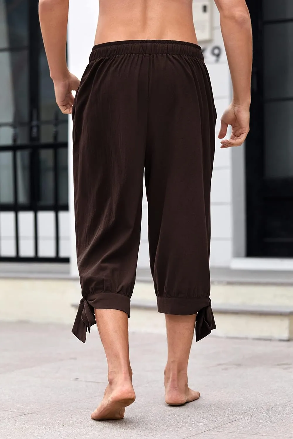 Mens Pirate Shorts Halloween Medieval Renaissance Banded Pants Viking Knicker Colonial Linen Costume
