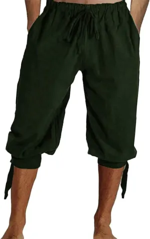 Mens Pirate Shorts Halloween Medieval Renaissance Banded Pants Viking Knicker Colonial Linen Costume