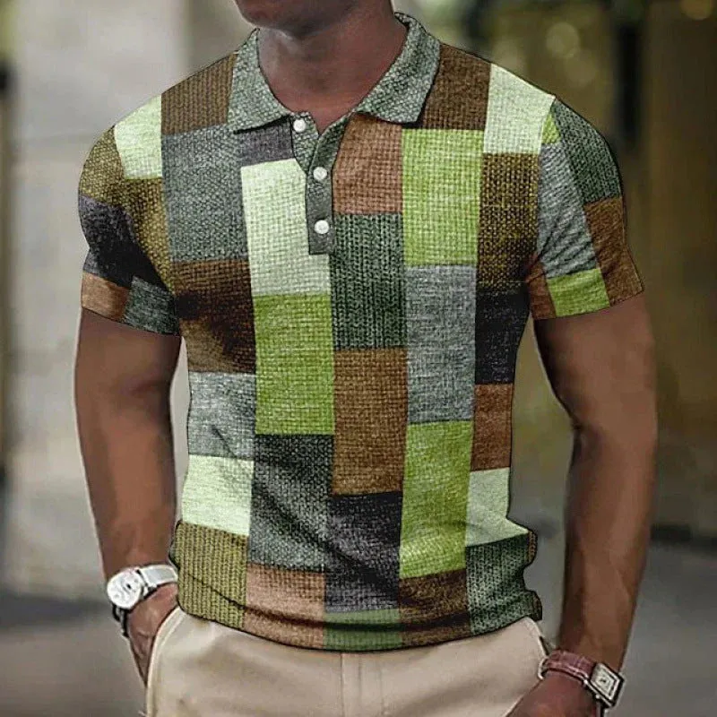 Men’s Polo Shirt - Patchwork Design - Short Sleeve - Classic Collar - Casual Fit