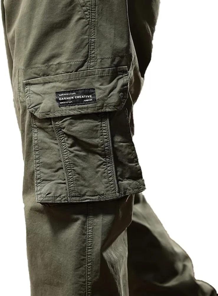 Men's Regular Fit Military Cargo Pants Multi Pockets Drawstring Cotton Tactical Pants