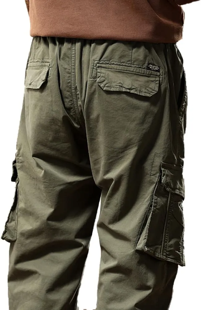 Men's Regular Fit Military Cargo Pants Multi Pockets Drawstring Cotton Tactical Pants