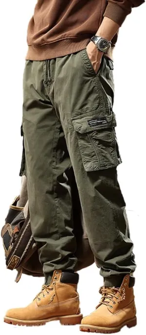 Men's Regular Fit Military Cargo Pants Multi Pockets Drawstring Cotton Tactical Pants