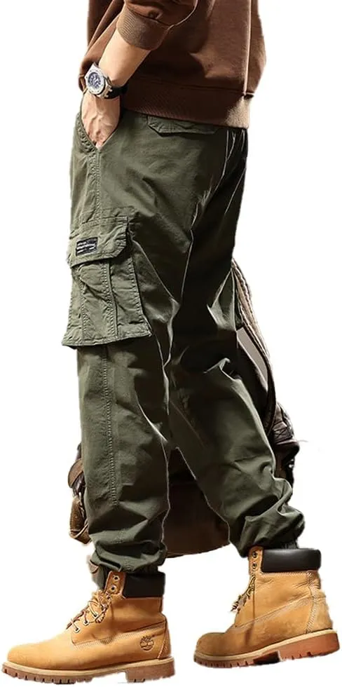 Men's Regular Fit Military Cargo Pants Multi Pockets Drawstring Cotton Tactical Pants