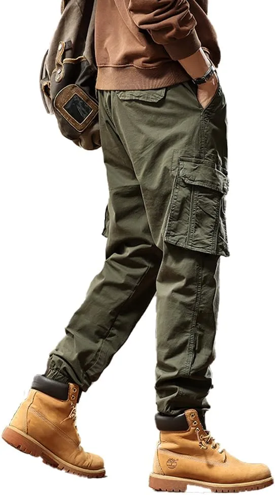 Men's Regular Fit Military Cargo Pants Multi Pockets Drawstring Cotton Tactical Pants