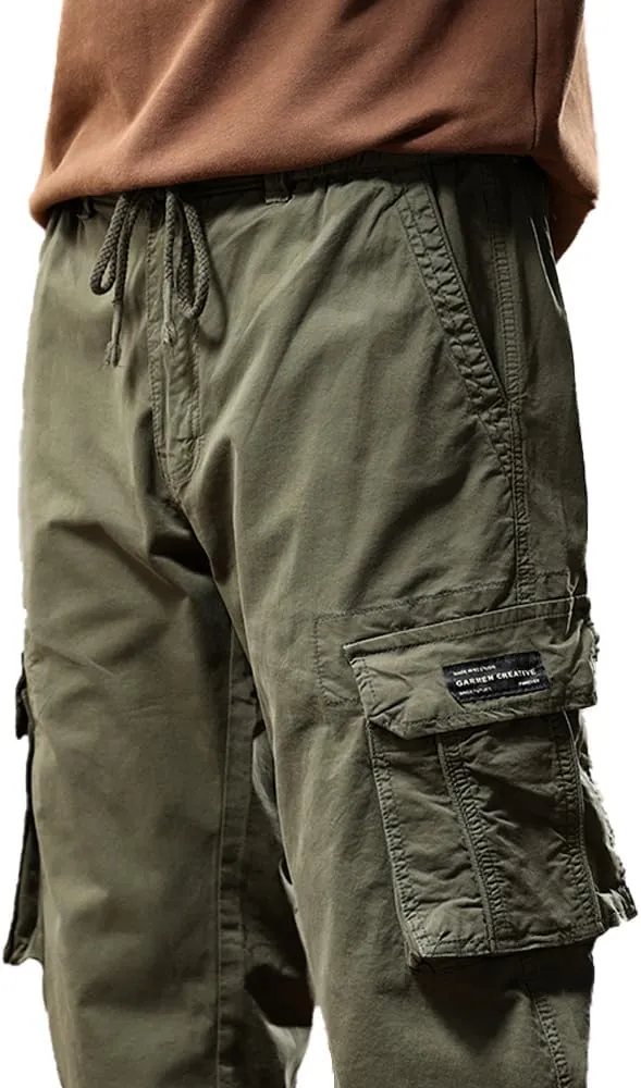 Men's Regular Fit Military Cargo Pants Multi Pockets Drawstring Cotton Tactical Pants