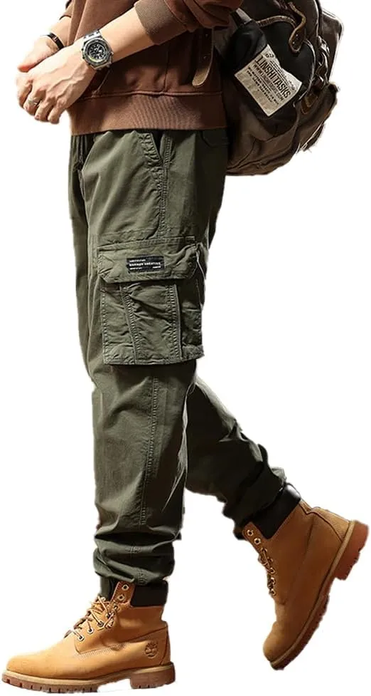 Men's Regular Fit Military Cargo Pants Multi Pockets Drawstring Cotton Tactical Pants