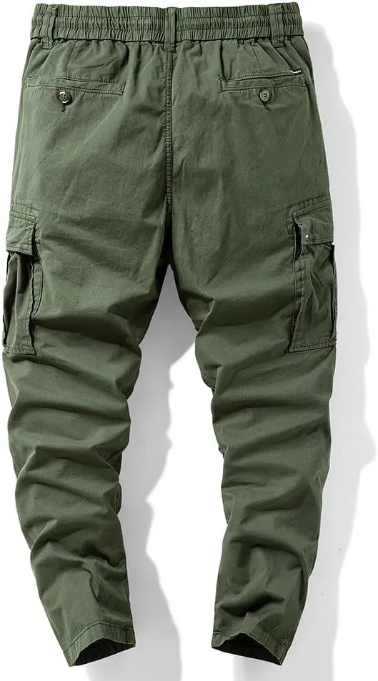 Men's Regular Fit Tactical Cargo Pants Drawstring Cotton Multi Pockets Work Trousers