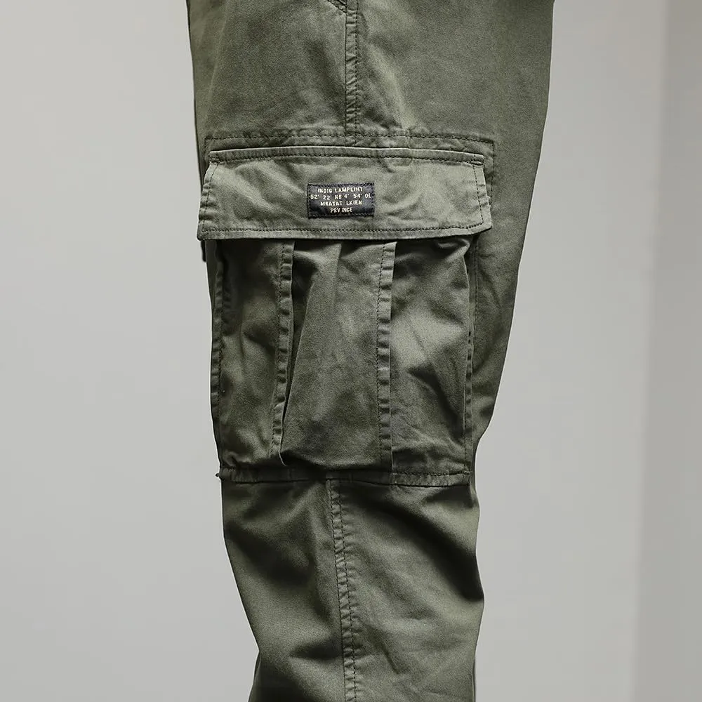 Men's Regular Fit Tactical Cargo Pants Drawstring Cotton Multi Pockets Work Trousers