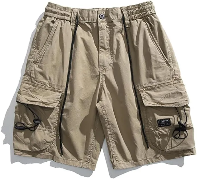 Men's Relaxed Fit Tactical Cargo Shorts Summer Multi Pockets Drawstring Cotton Work Shorts