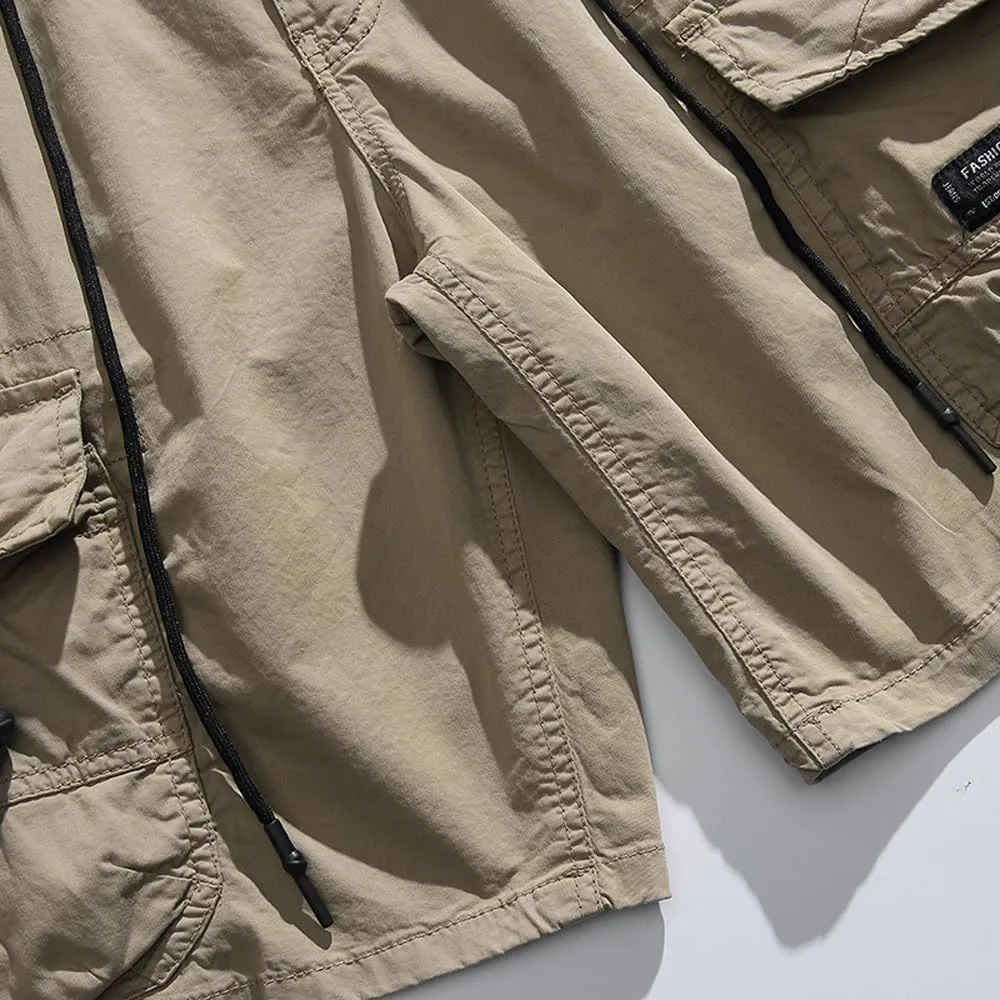 Men's Relaxed Fit Tactical Cargo Shorts Summer Multi Pockets Drawstring Cotton Work Shorts