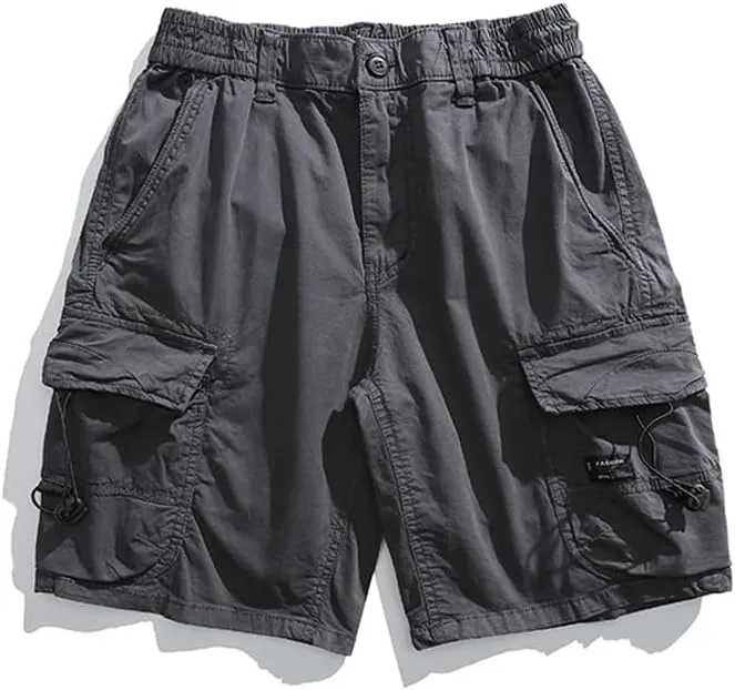 Men's Relaxed Fit Tactical Cargo Shorts Summer Multi Pockets Drawstring Cotton Work Shorts
