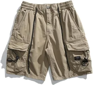Men's Relaxed Fit Tactical Cargo Shorts Summer Multi Pockets Drawstring Cotton Work Shorts