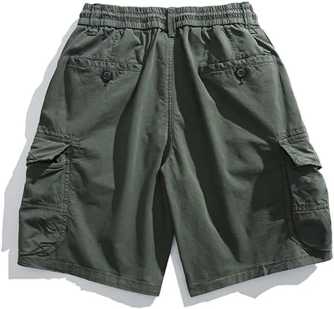Men's Relaxed Fit Tactical Cargo Shorts Summer Multi Pockets Drawstring Cotton Work Shorts