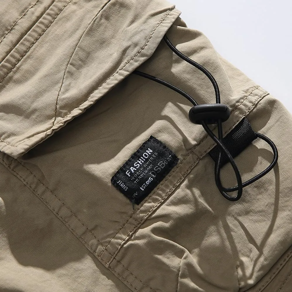 Men's Relaxed Fit Tactical Cargo Shorts Summer Multi Pockets Drawstring Cotton Work Shorts