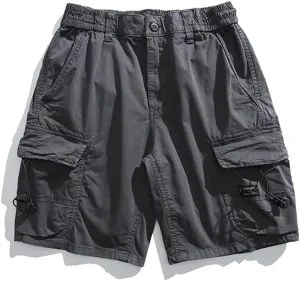 Men's Relaxed Fit Tactical Cargo Shorts Summer Multi Pockets Drawstring Cotton Work Shorts