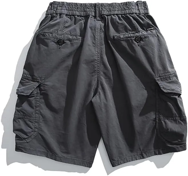 Men's Relaxed Fit Tactical Cargo Shorts Summer Multi Pockets Drawstring Cotton Work Shorts