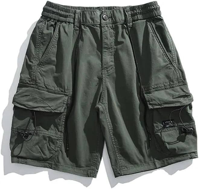 Men's Relaxed Fit Tactical Cargo Shorts Summer Multi Pockets Drawstring Cotton Work Shorts