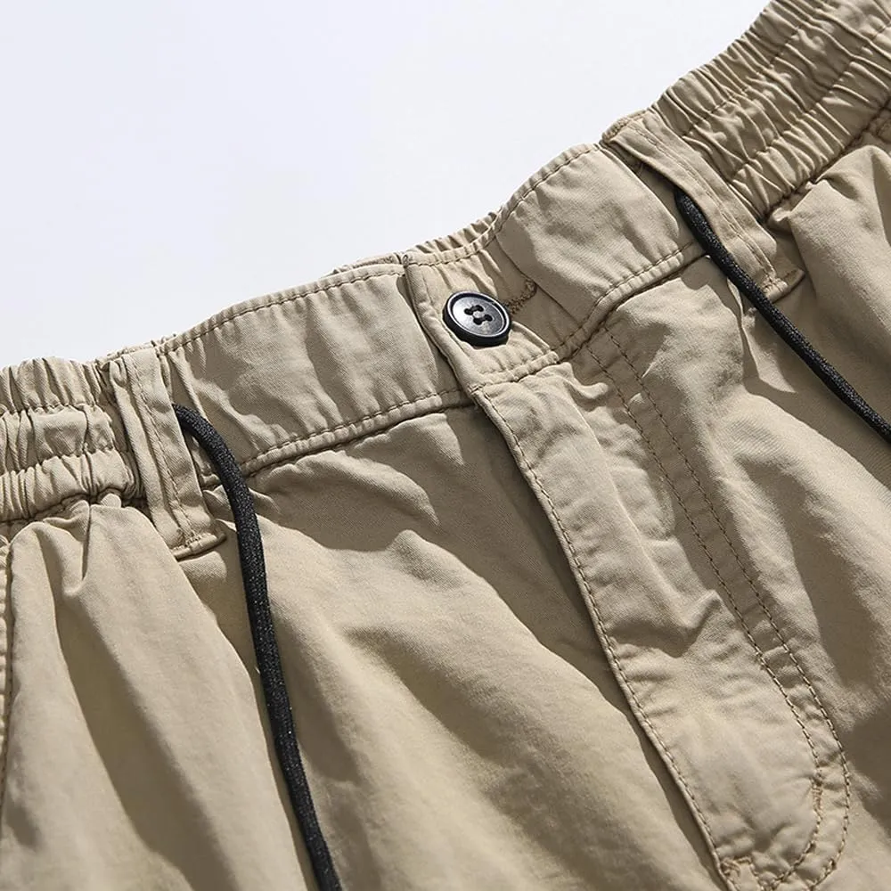 Men's Relaxed Fit Tactical Cargo Shorts Summer Multi Pockets Drawstring Cotton Work Shorts