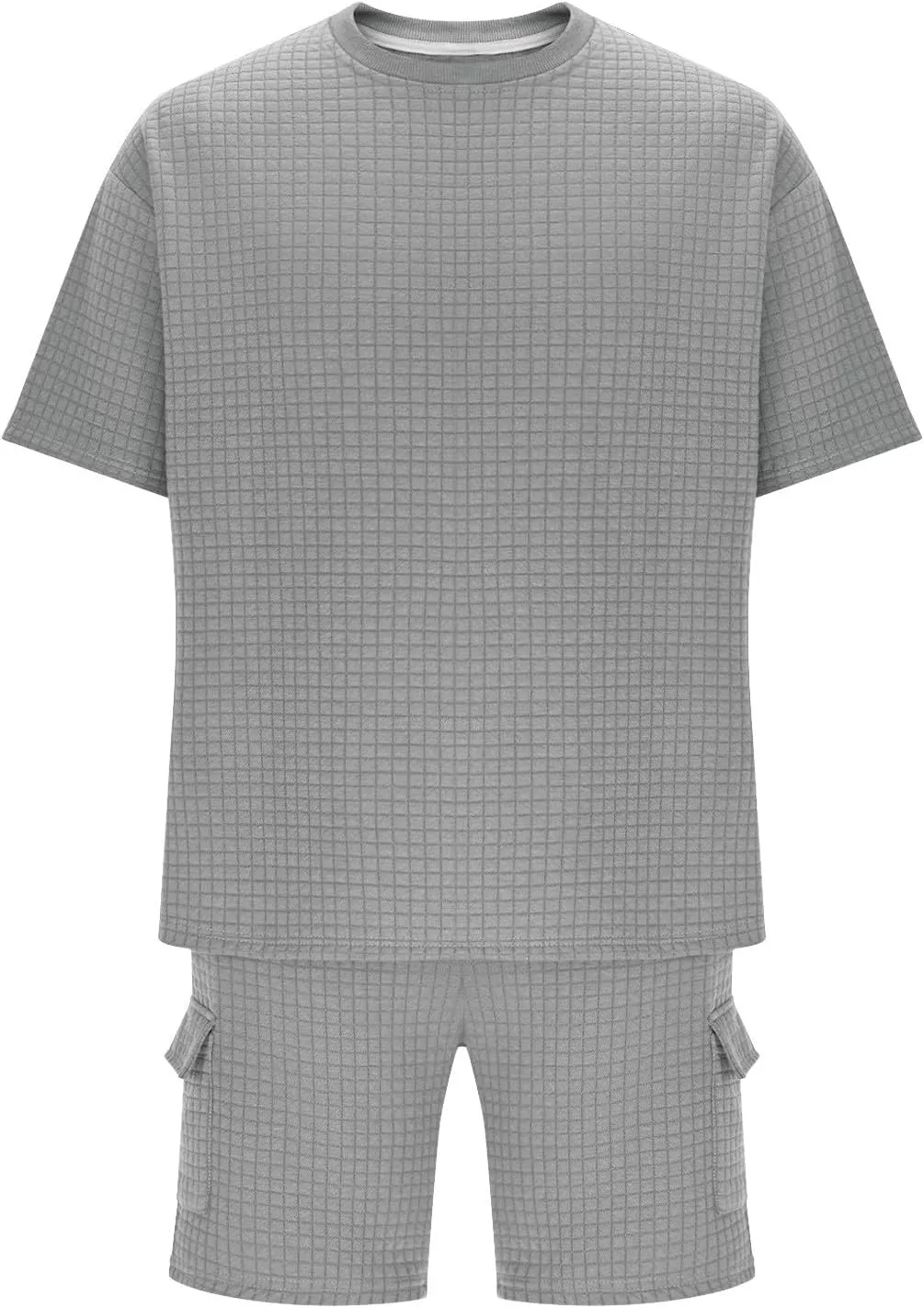 Mens Short Sets 2 Piece Outfits Fashion Running Summer Tracksuit Knit Textured T-Shirt Tops and Shorts Clothing Sets