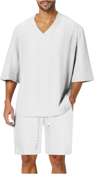Men's Short Sets Outfits 2 Piece Tracksuit Fashion T-Shirts and Drawstring Shorts Casual Athletic Running Sportwear