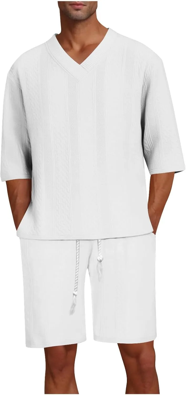 Men's Short Sets Outfits 2 Piece Tracksuit Fashion T-Shirts and Drawstring Shorts Casual Athletic Running Sportwear