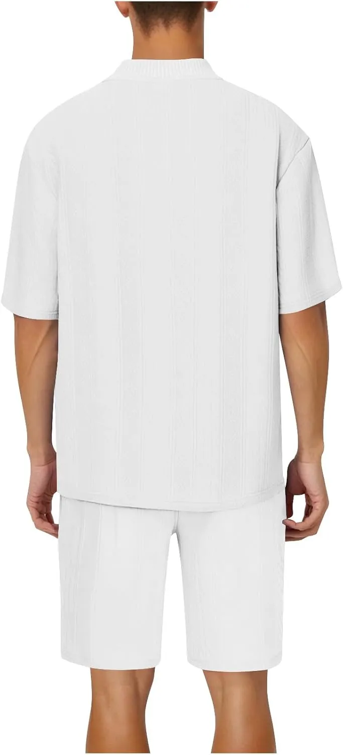 Men's Short Sets Outfits 2 Piece Tracksuit Fashion T-Shirts and Drawstring Shorts Casual Athletic Running Sportwear