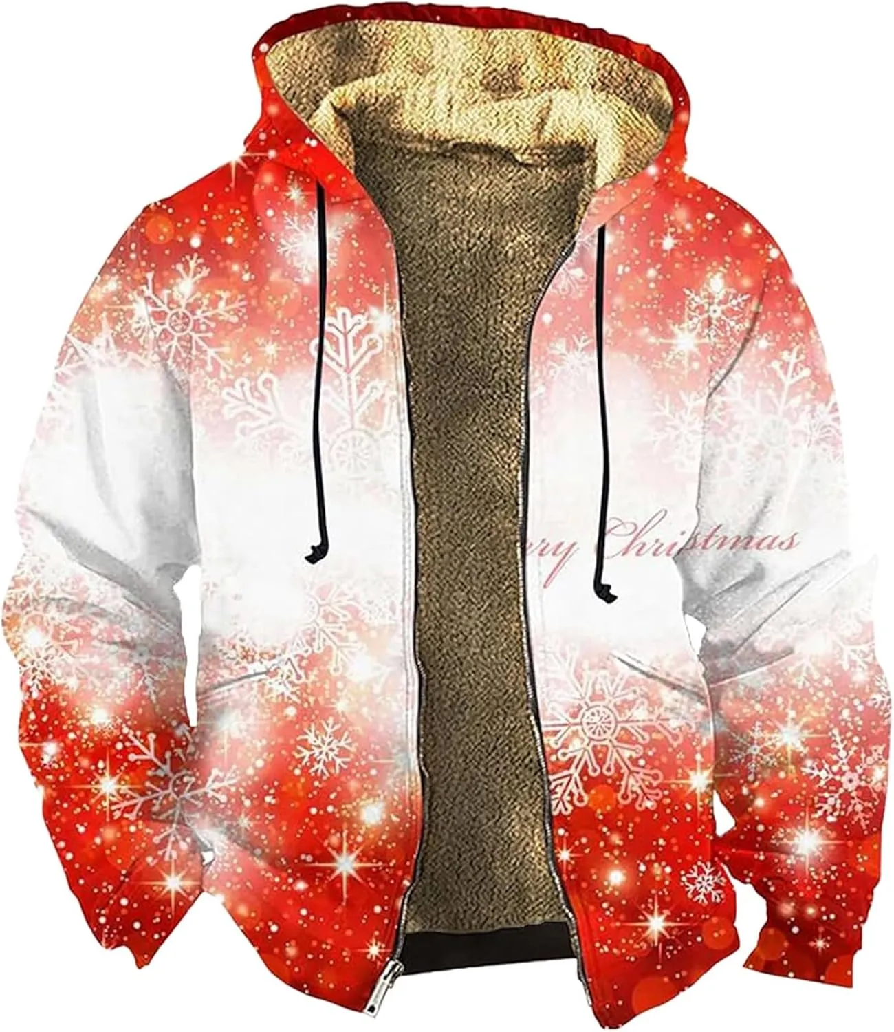 Men's Snowflake Christmas Tree Print Xmas Sweatshirt Christmas Fleece Hoodie Jacket Holiday Party Thermal Outfits