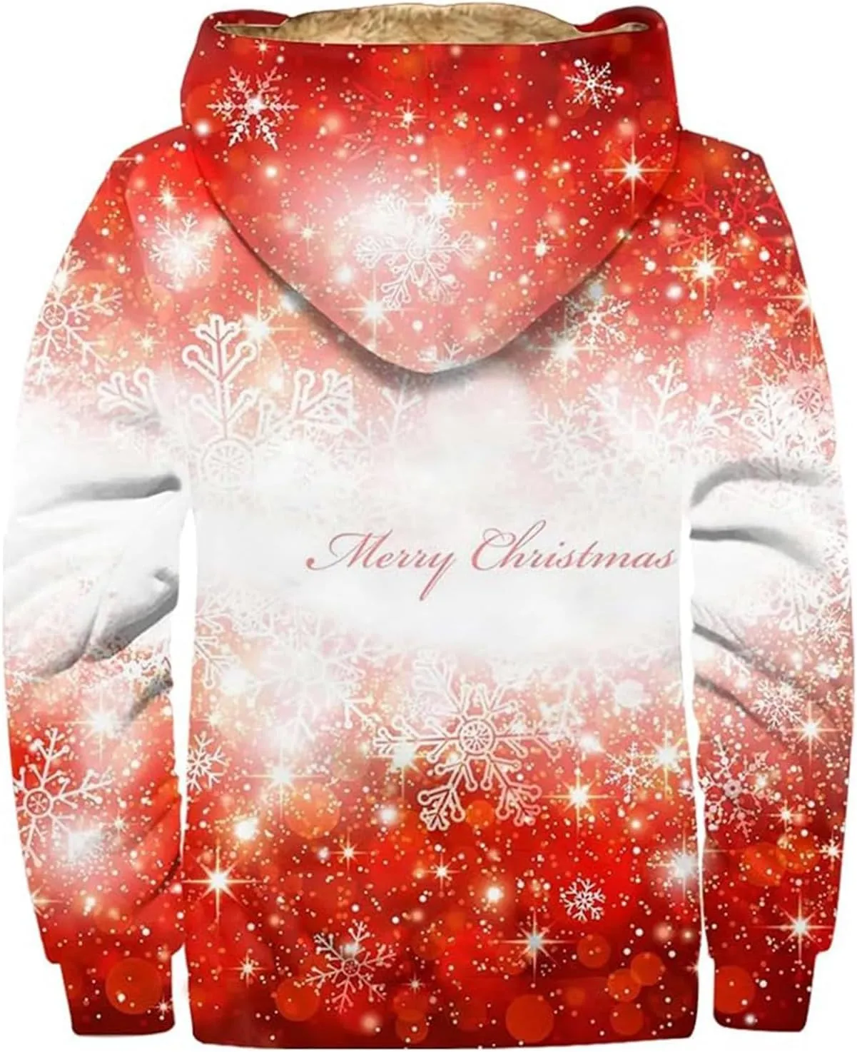 Men's Snowflake Christmas Tree Print Xmas Sweatshirt Christmas Fleece Hoodie Jacket Holiday Party Thermal Outfits