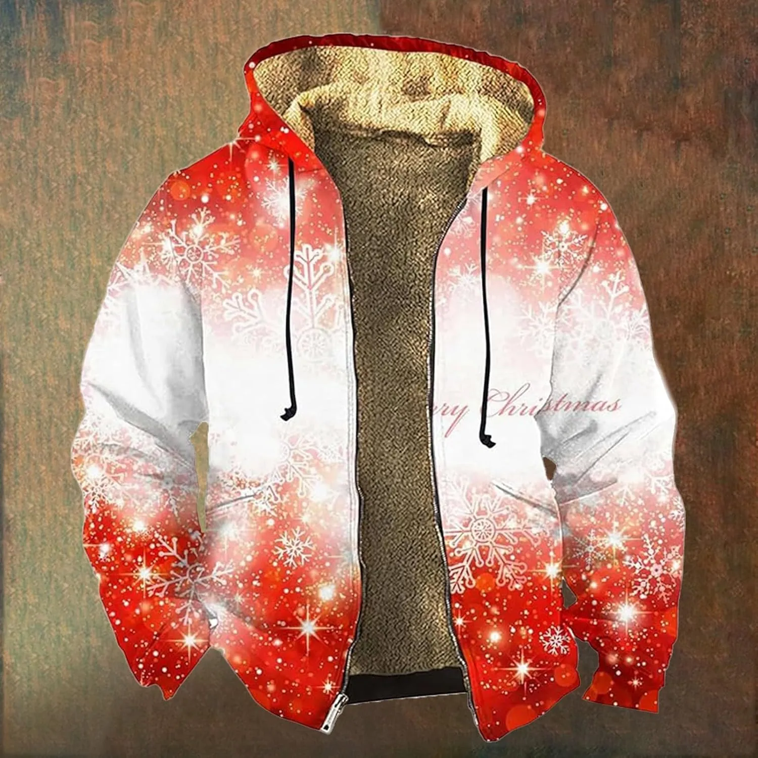 Men's Snowflake Christmas Tree Print Xmas Sweatshirt Christmas Fleece Hoodie Jacket Holiday Party Thermal Outfits