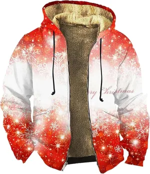 Men's Snowflake Christmas Tree Print Xmas Sweatshirt Christmas Fleece Hoodie Jacket Holiday Party Thermal Outfits