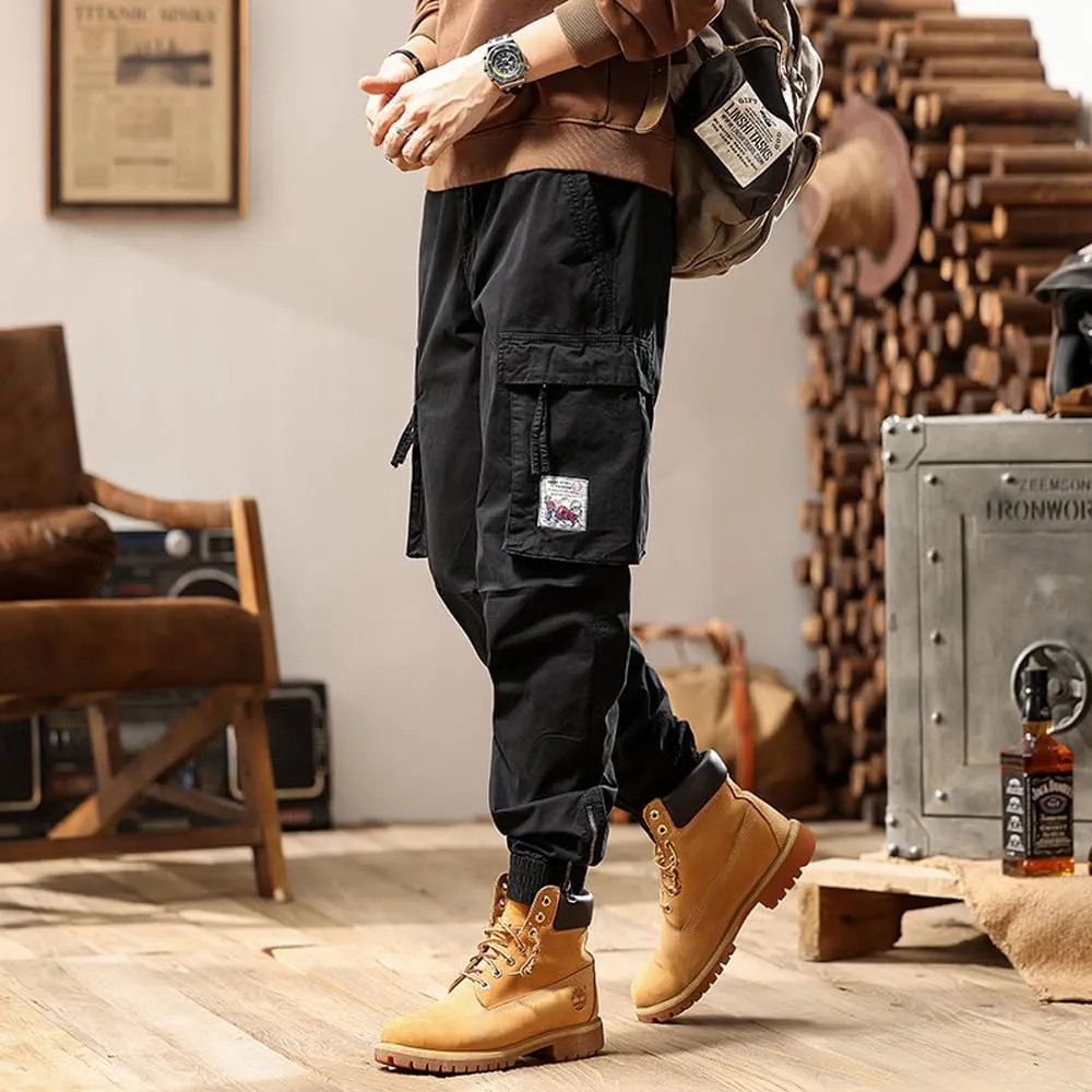 Men's Tactical Cargo Pants Drawstring Cotton Regular Fit Multi Pockets Work Trousers