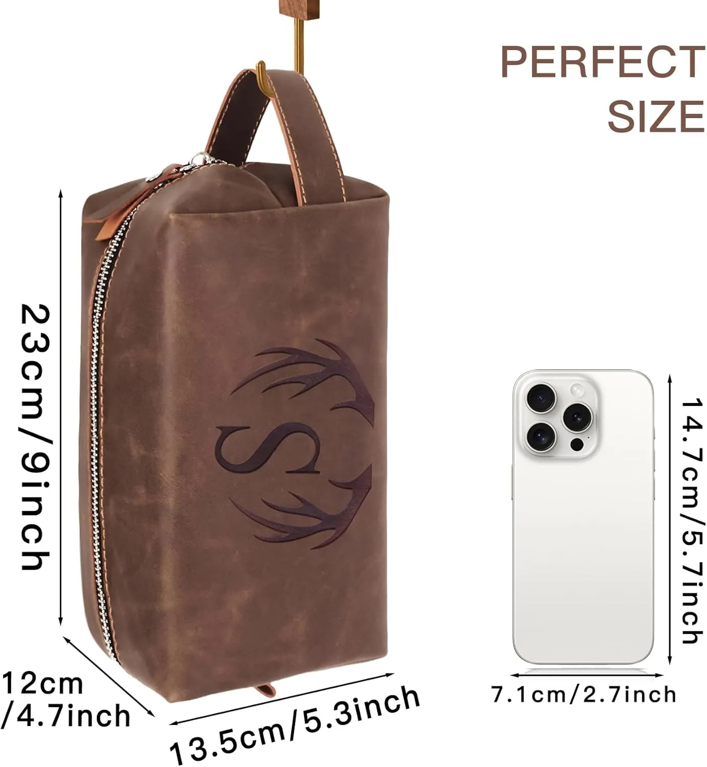 Mens Toiletry Bag Personalized Easter Fathers Day Birthday Gifts for Men Him Initial PU Leather Waterproof Shaving Bag for Toiletries Accessories Travel Essential for Dad Husband Boyfriend (M)