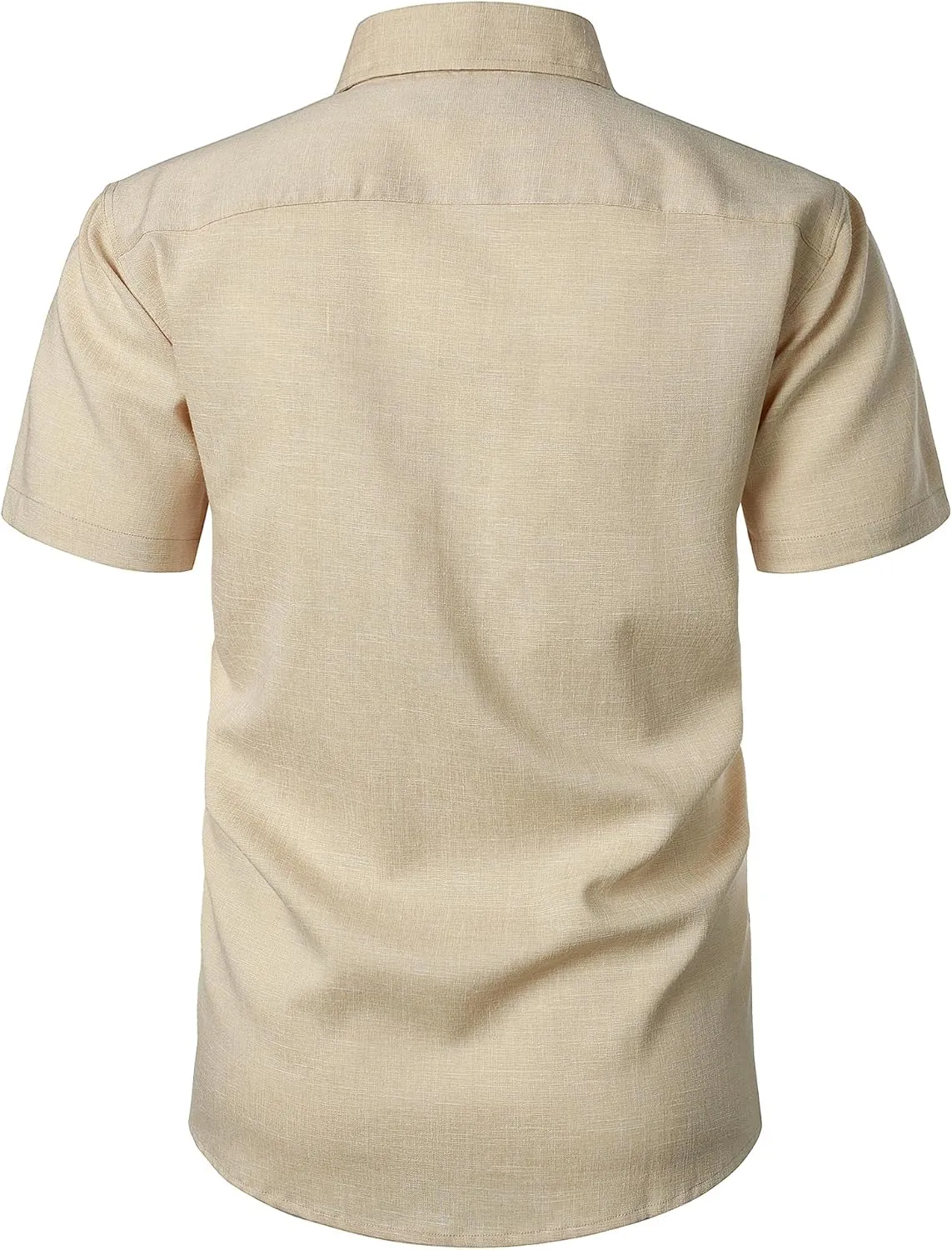 Mens Wrinkle Free Short Sleeve Button Down Shirt Linen-Like Texture Shirts Casual Vacation Beach Summer Top