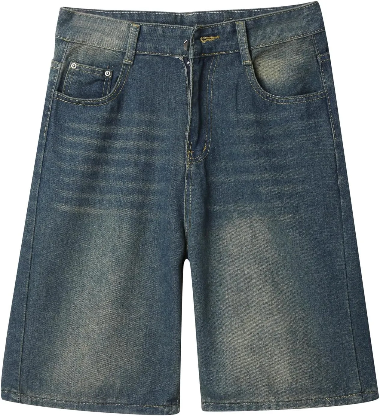 Men's Y2K Vintage Baggy Jean Shorts Summer Casual Hip Hop Long Loose Fit Denim Shorts Trendy Outfits