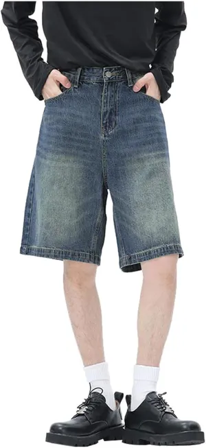Men's Y2K Vintage Baggy Jean Shorts Summer Casual Hip Hop Long Loose Fit Denim Shorts Trendy Outfits