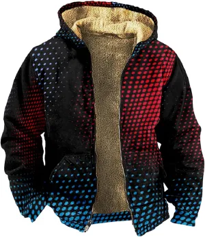 Men's Zip Up Hoodie Heavyweight Sweatshirt Fleece Sherpa Lined Warm Jacket Gradient Color Big&Tall Plus Size Clothes