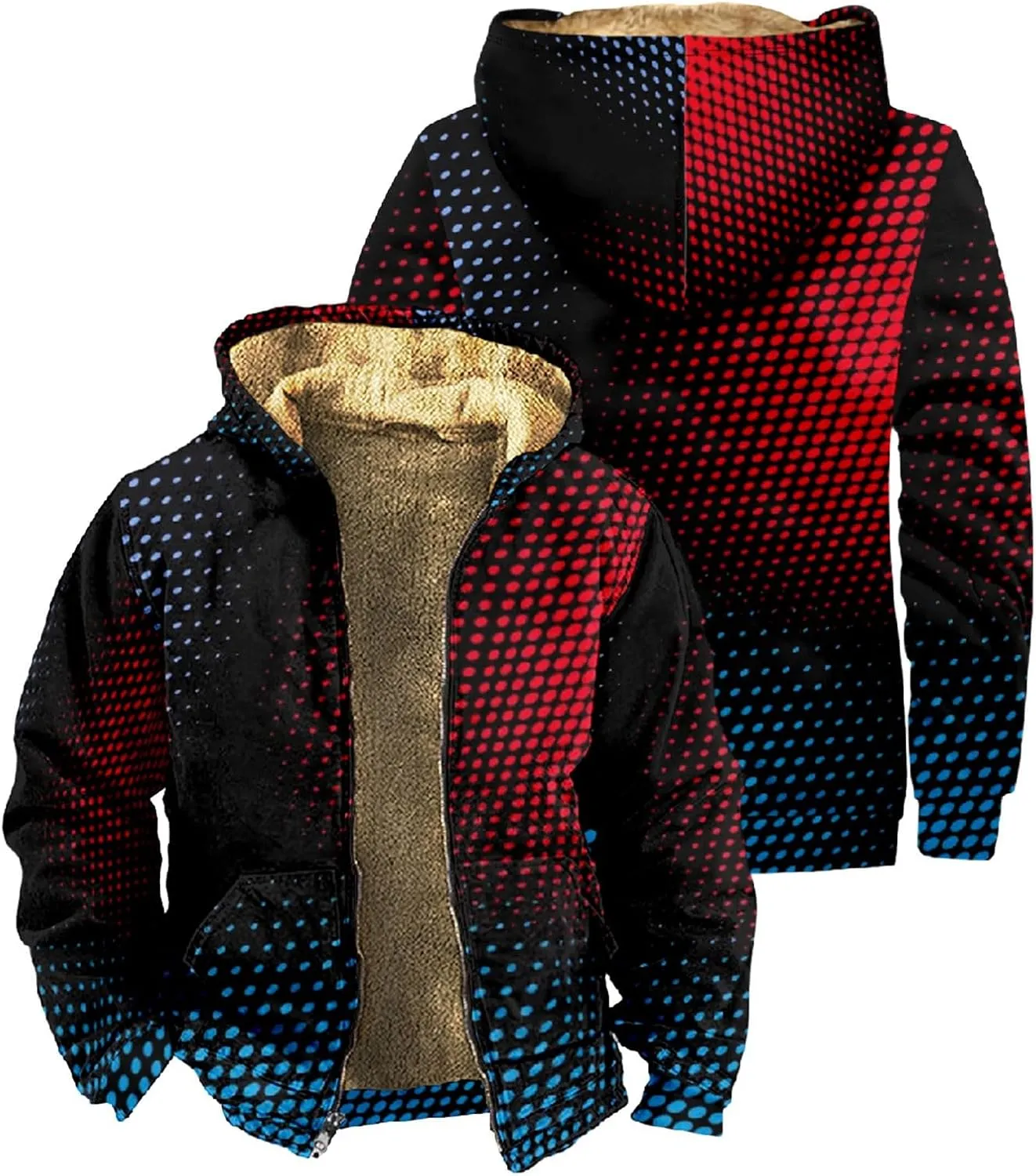 Men's Zip Up Hoodie Heavyweight Sweatshirt Fleece Sherpa Lined Warm Jacket Gradient Color Big&Tall Plus Size Clothes