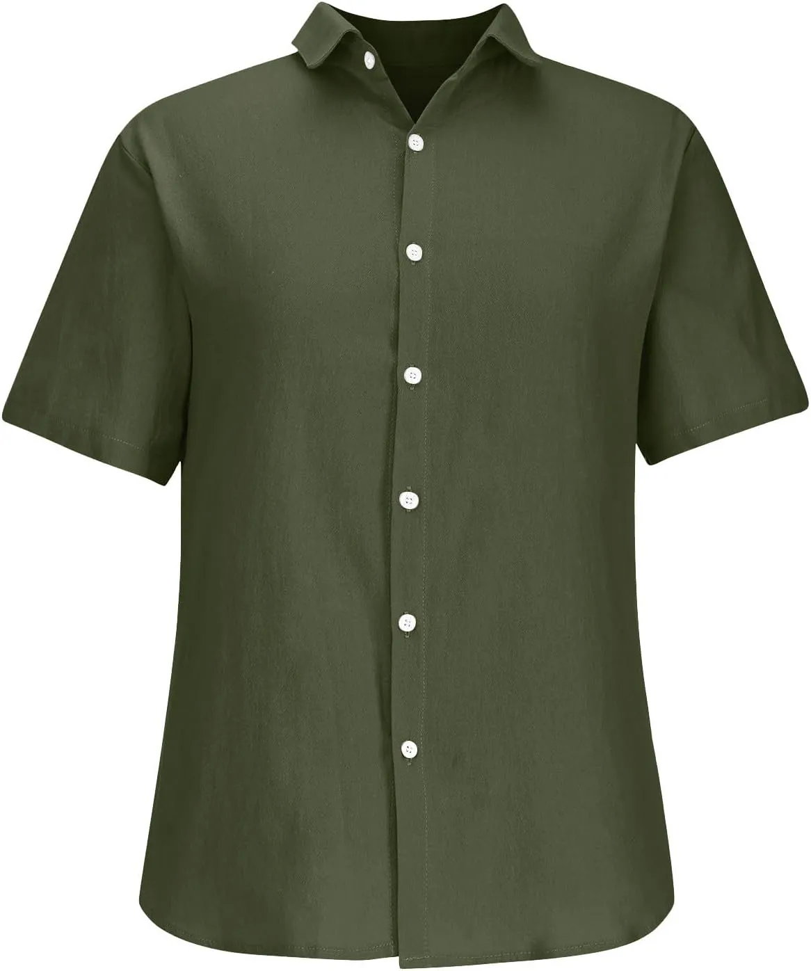 Mens's Cotton Linen Lightweight Lapel Shirts Summer Short Sleeve Solid Button Down Shirt Casual Fashion Tropical Tops