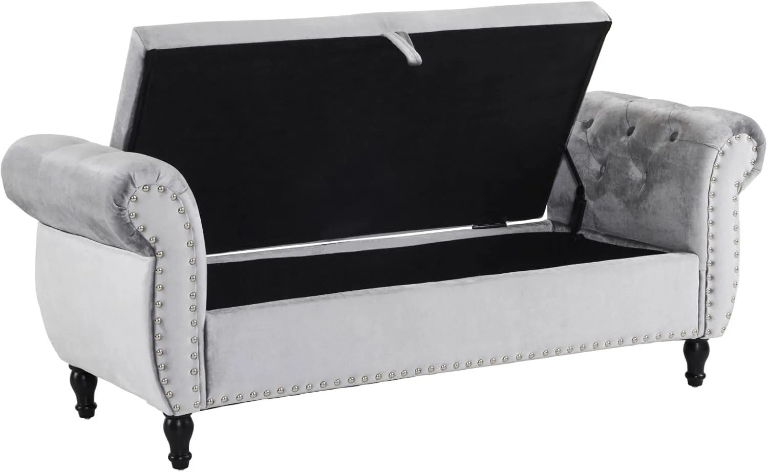 Merax 51" Velvet Armrest Ottoman with Storage and Pillow, Pine Wood Upholstered Bench Seating Foot Rest Stool Furniture for Bedroom, Living Room, Entryway, Grey