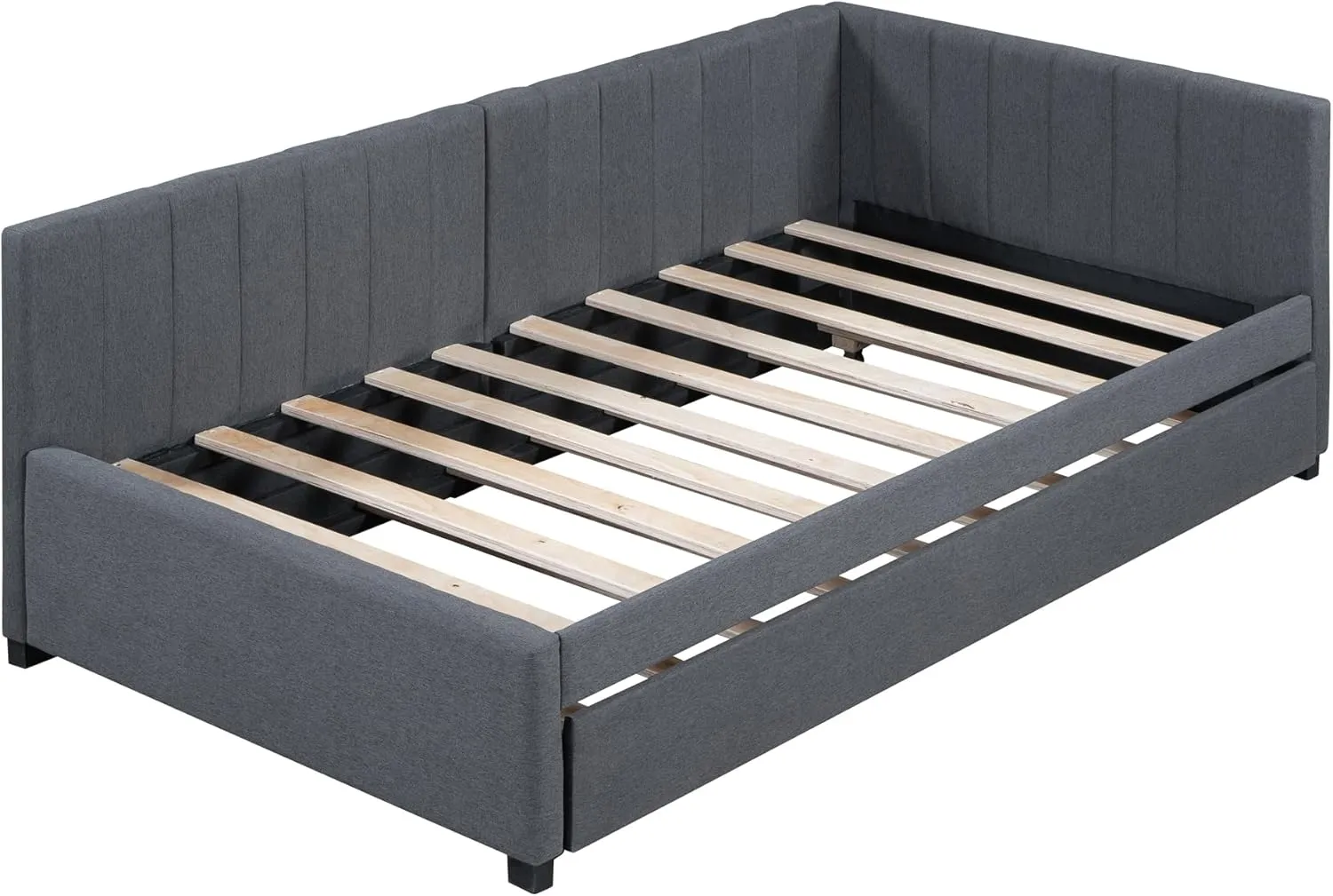 Merax Twin Size Daybed with Trundle, Upholstered Twin Daybed, Linen Fabric Twin Size Sofa Bed Frame, No Box Spring Needed, Gray
