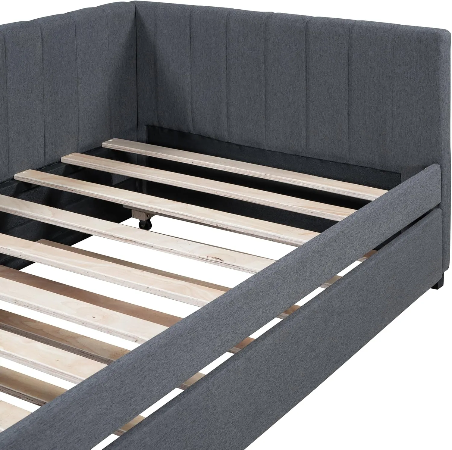 Merax Twin Size Daybed with Trundle, Upholstered Twin Daybed, Linen Fabric Twin Size Sofa Bed Frame, No Box Spring Needed, Gray