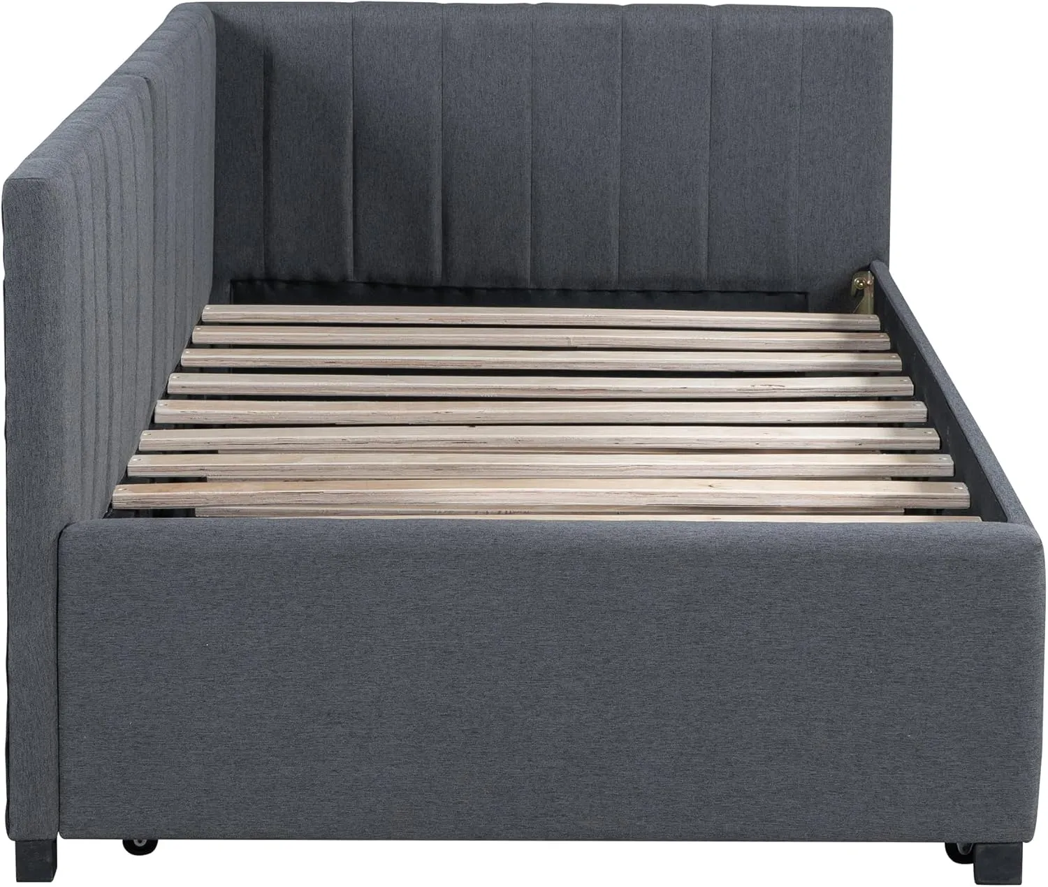Merax Twin Size Daybed with Trundle, Upholstered Twin Daybed, Linen Fabric Twin Size Sofa Bed Frame, No Box Spring Needed, Gray