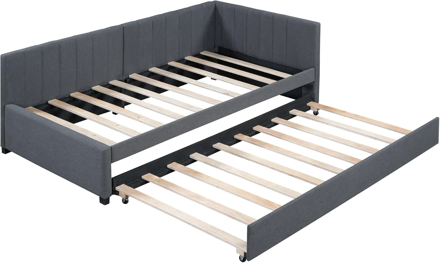 Merax Twin Size Daybed with Trundle, Upholstered Twin Daybed, Linen Fabric Twin Size Sofa Bed Frame, No Box Spring Needed, Gray