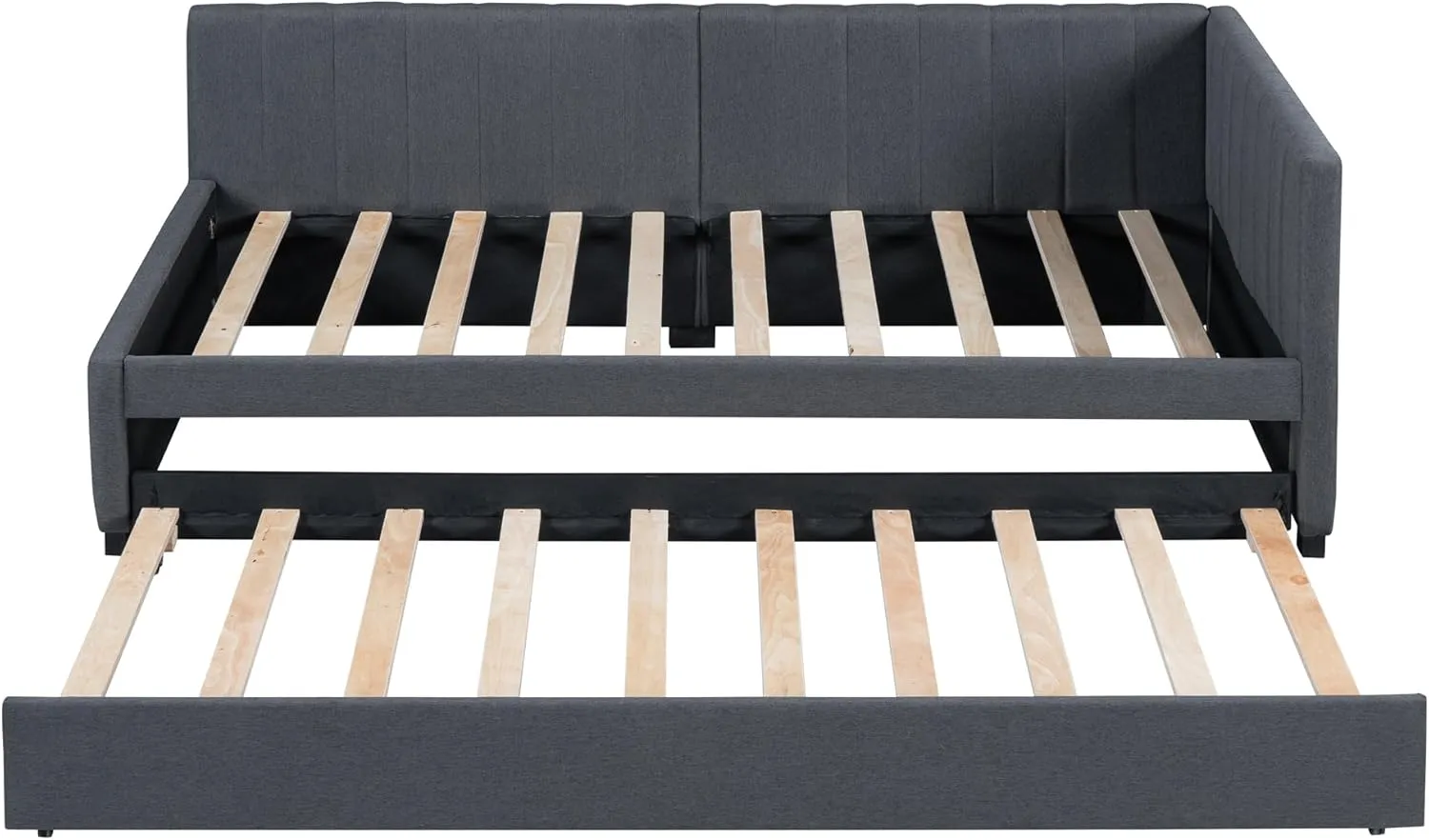 Merax Twin Size Daybed with Trundle, Upholstered Twin Daybed, Linen Fabric Twin Size Sofa Bed Frame, No Box Spring Needed, Gray