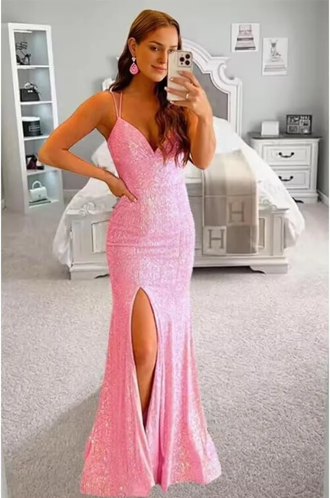 Mermaid Prom Dress 2024 Sequined Evening Gown Summer Dresses for Women 2024 with Side Slit
