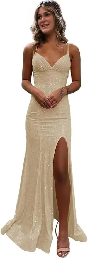 Mermaid Prom Dress 2024 Sequined Evening Gown Summer Dresses for Women 2024 with Side Slit