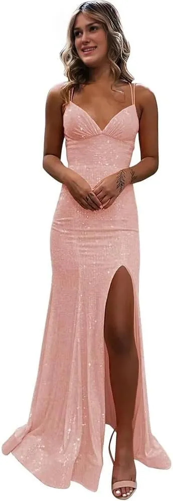 Mermaid Prom Dress 2024 Sequined Evening Gown Summer Dresses for Women 2024 with Side Slit