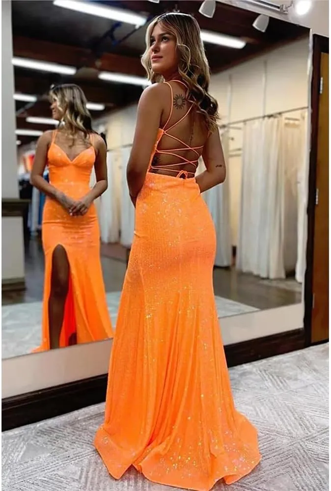 Mermaid Prom Dress 2024 Sequined Evening Gown Summer Dresses for Women 2024 with Side Slit